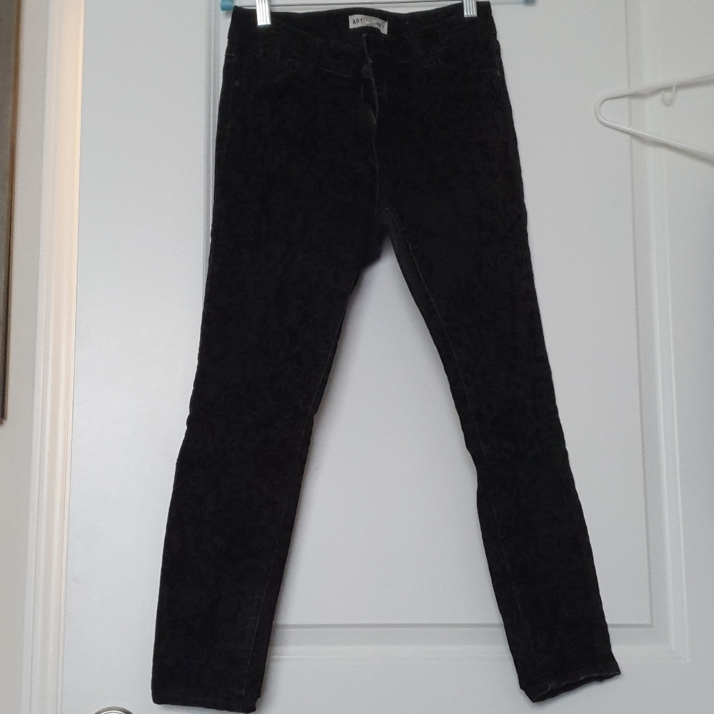 Black Floral Suede Print Jeans